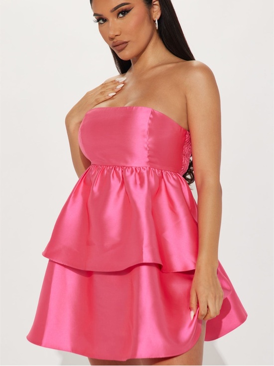 Fashion Nova Dresses & Skirts - Fashion Nova Lily Rose Mini Dress. Strapless Tiered Satin Dress in Bright Pink